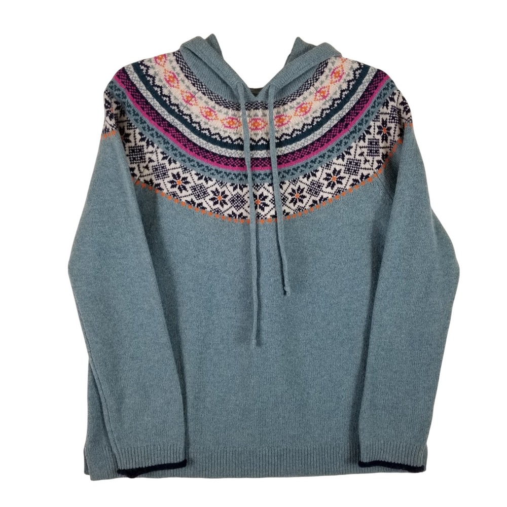 Tabitha Webb‎ Hoodie Sweater Women Large Blue Fair Isle Wool Blend Pullover